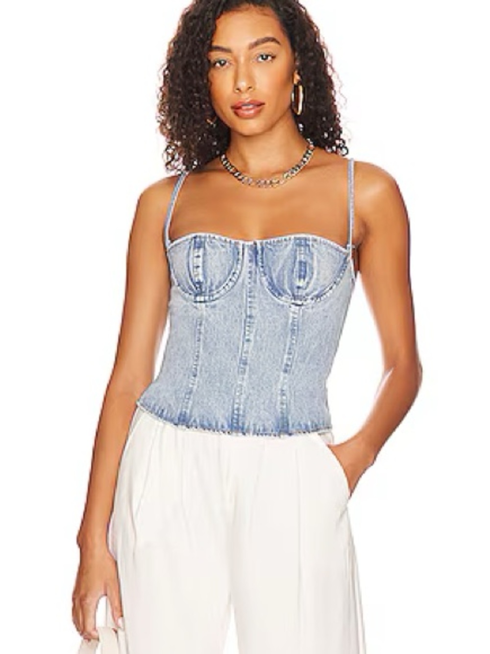Weworewhat- Denim Corset Tank Top - Light Blue